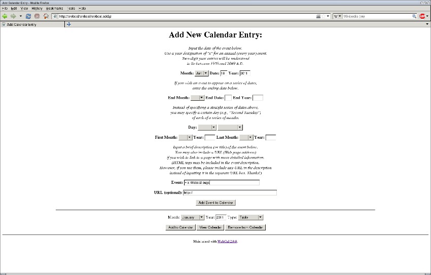 Adding events to the calendar